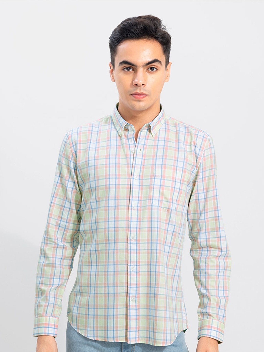 

Snitch Sea Green Classic Slim Fit Opaque Checked Cotton Casual Shirt
