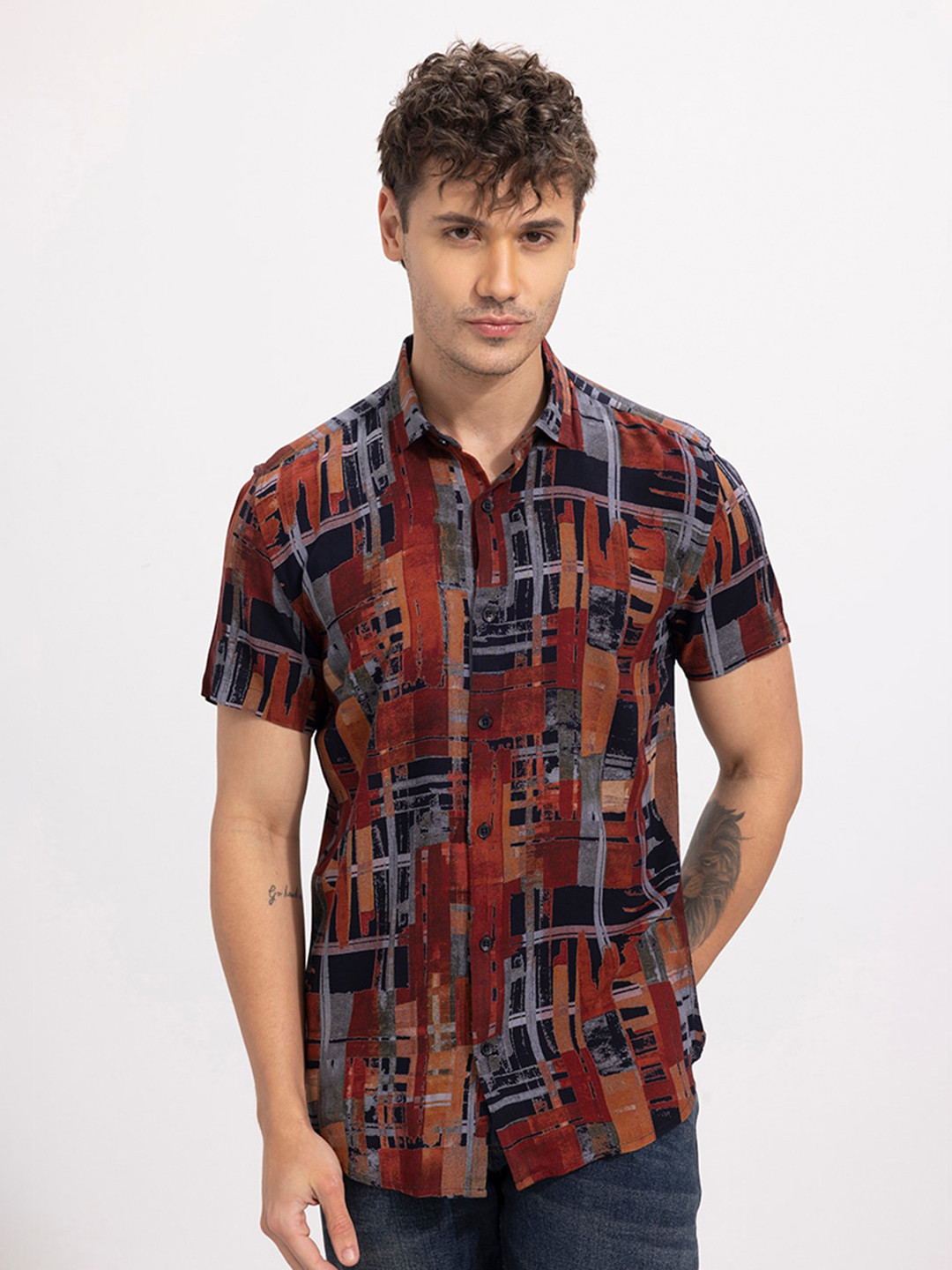 

Snitch Men Classic Slim Fit Abstract Casual Shirt, Red