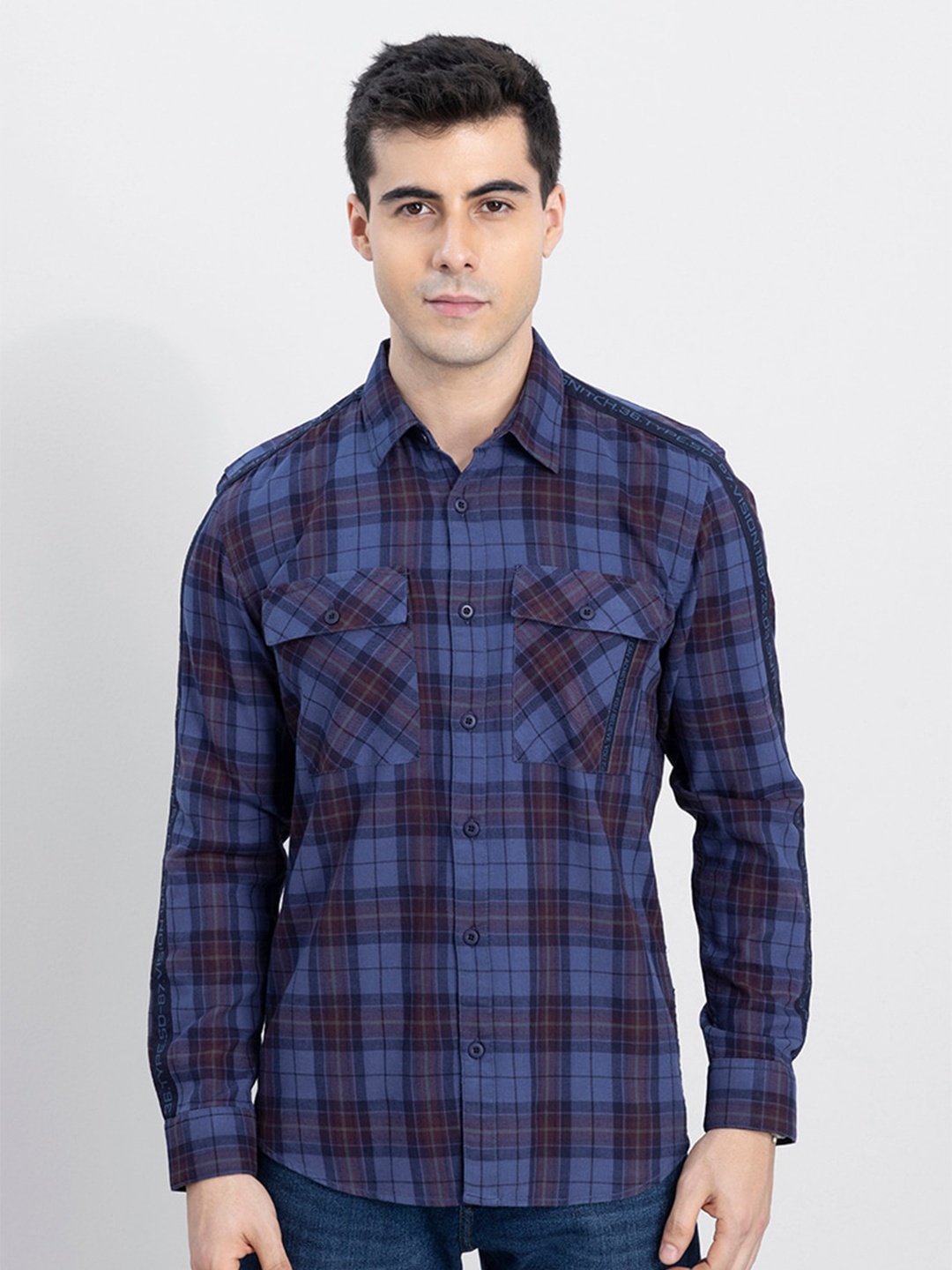 

Snitch Classic Blue Slim Fit Tartan Checked Cotton Casual Shirt