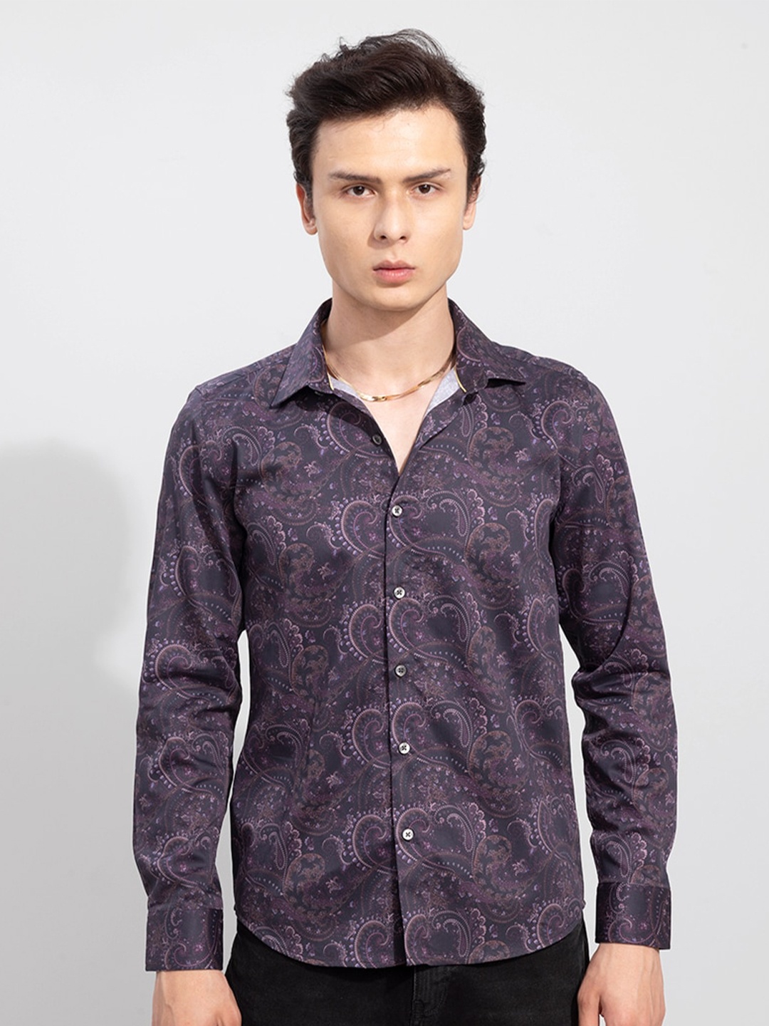 

Snitch Classic Brown Slim Fit Floral Printed Casual Shirt