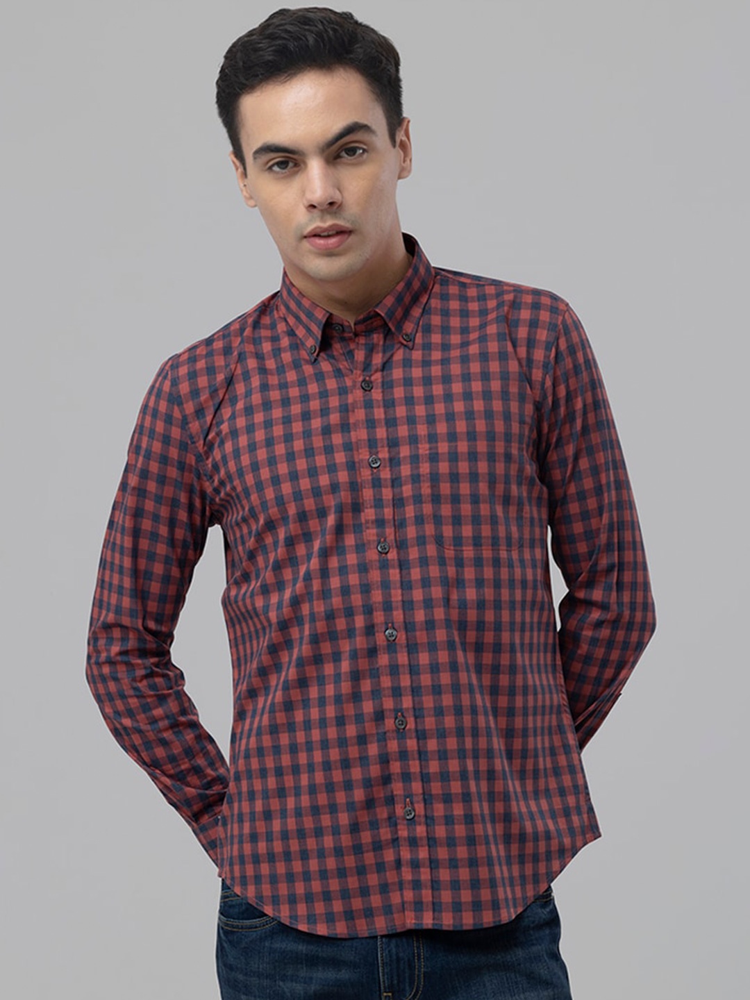 

Snitch Classic Slim Fit Checked Cotton Casual Shirt, Red