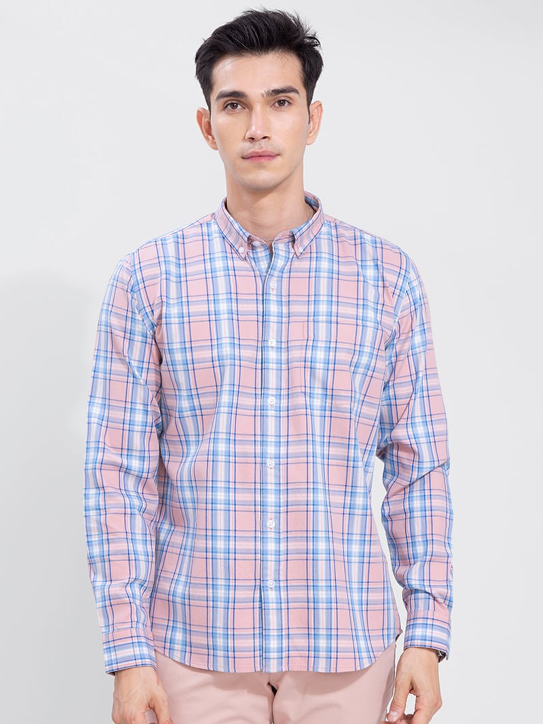 

Snitch Classic Pink Slim Fit Tartan Checked Cotton Casual Shirt