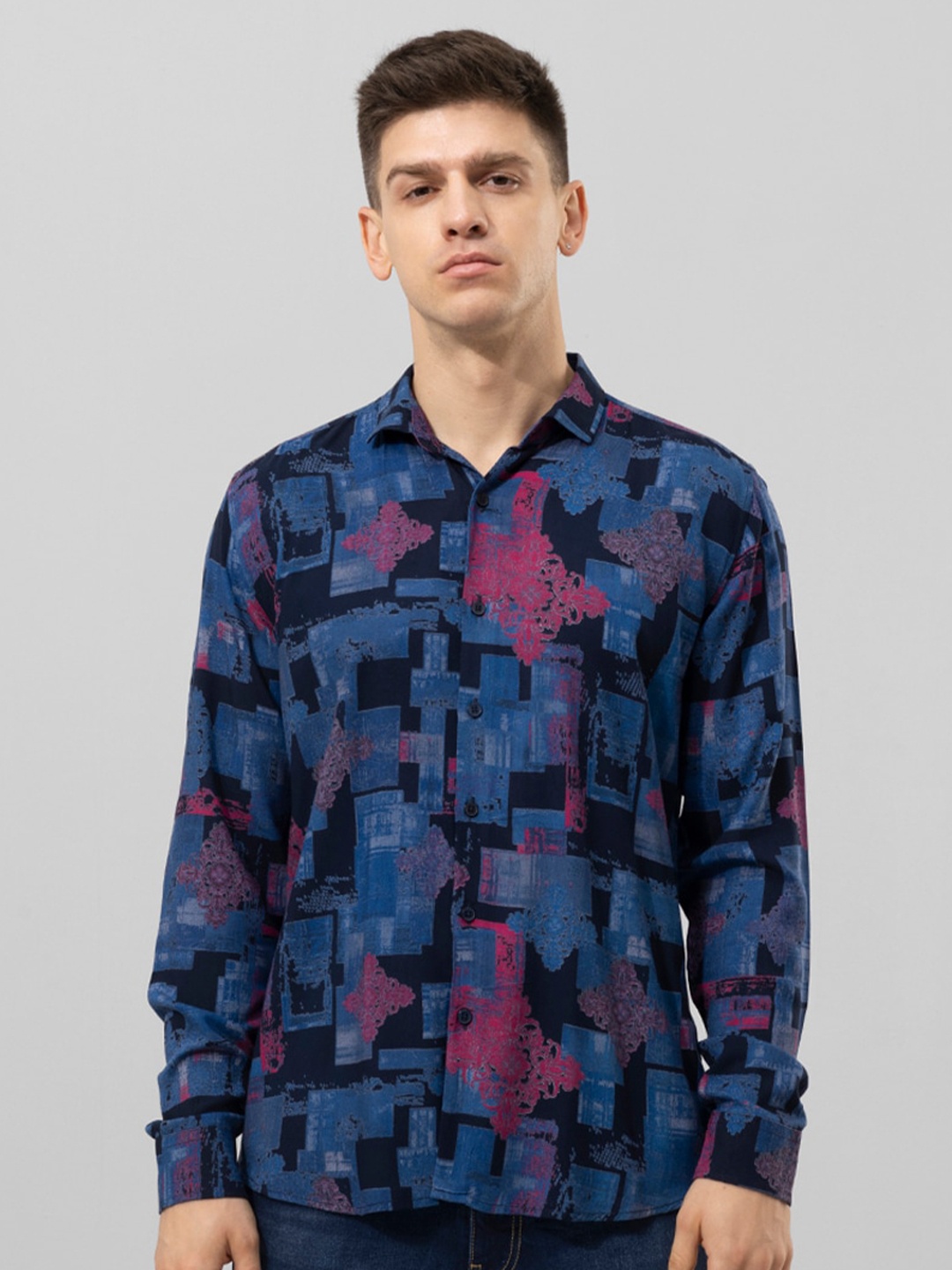 

Snitch Blue And Pink Classic Abstract Printed Casual Shirt