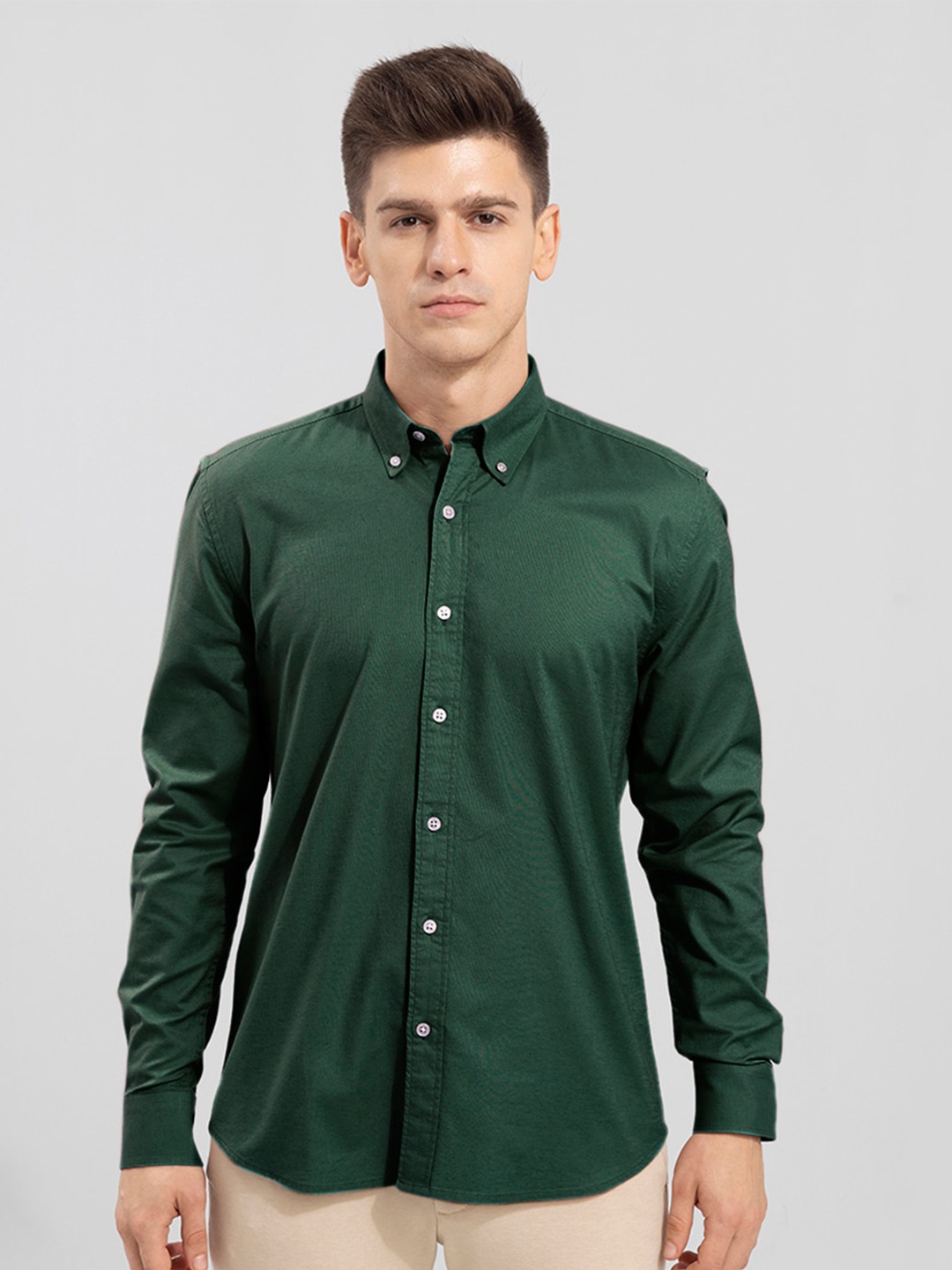 

Snitch Green Classic Button-Down Collar Cotton Shirt
