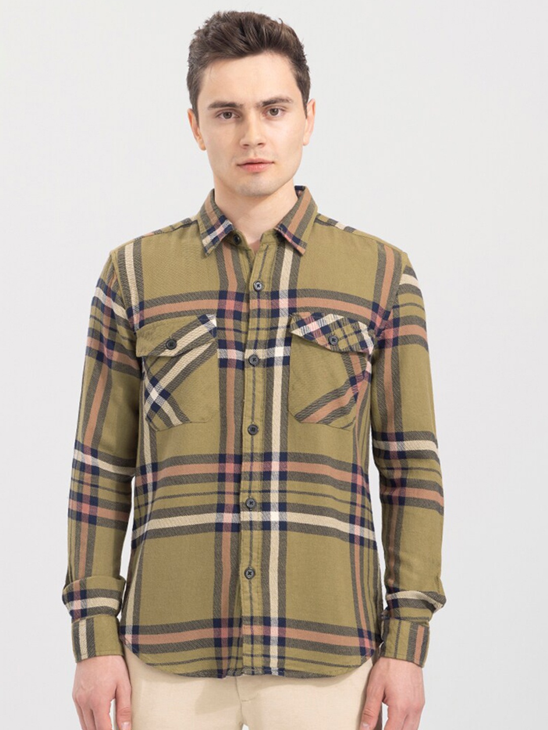 

Snitch Green And Navy Blue Classic Striped Cotton Shirt