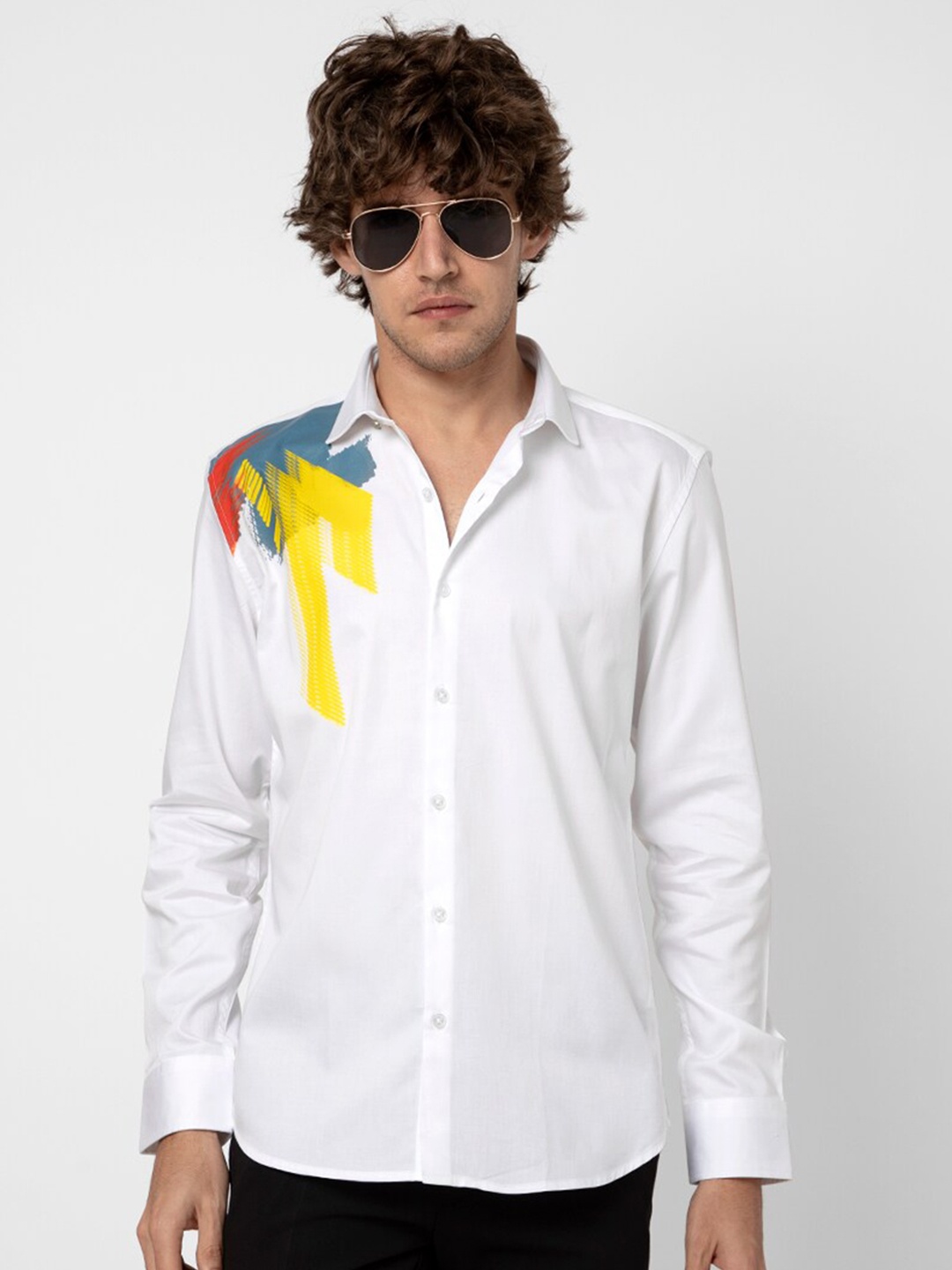 

Snitch White & Yellow Classic Spread Collar Cotton Shirt