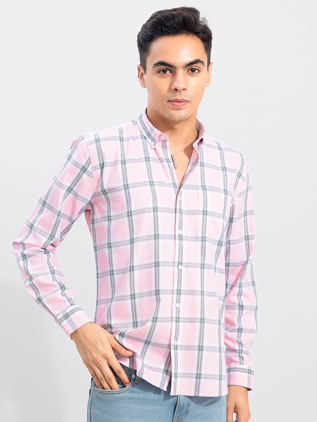 

Snitch Pink & Green Classic Checked Cotton Shirt