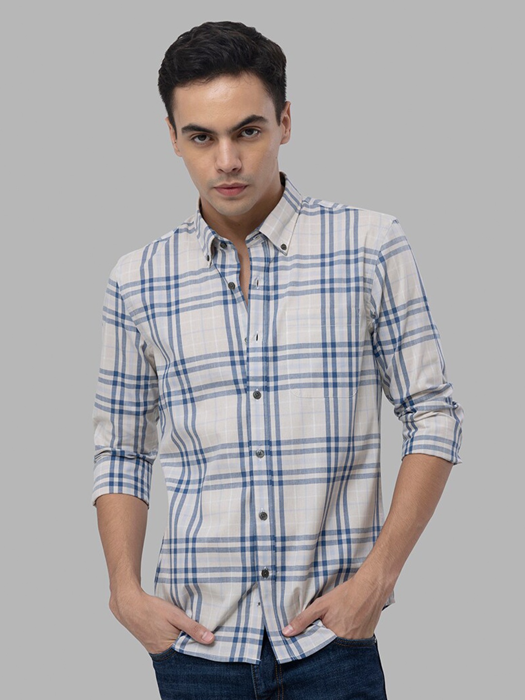 

Snitch White & Blue Classic Checked Cotton Shirt