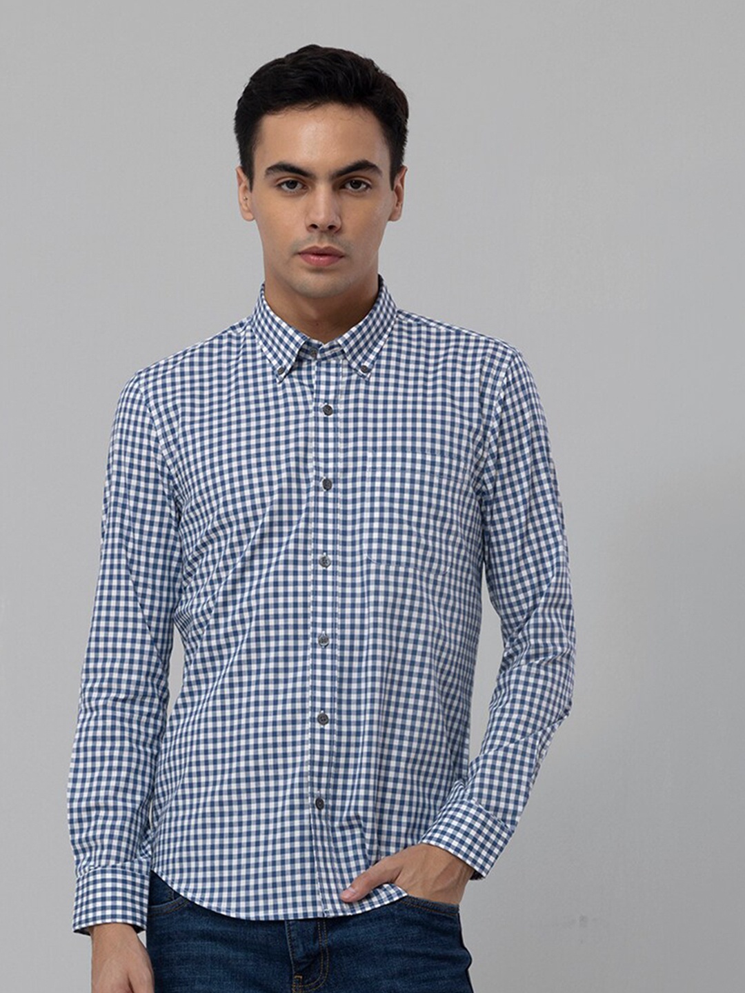 

Snitch Blue Classic Slim Fit Gingham Checks Cotton Casual Shirt