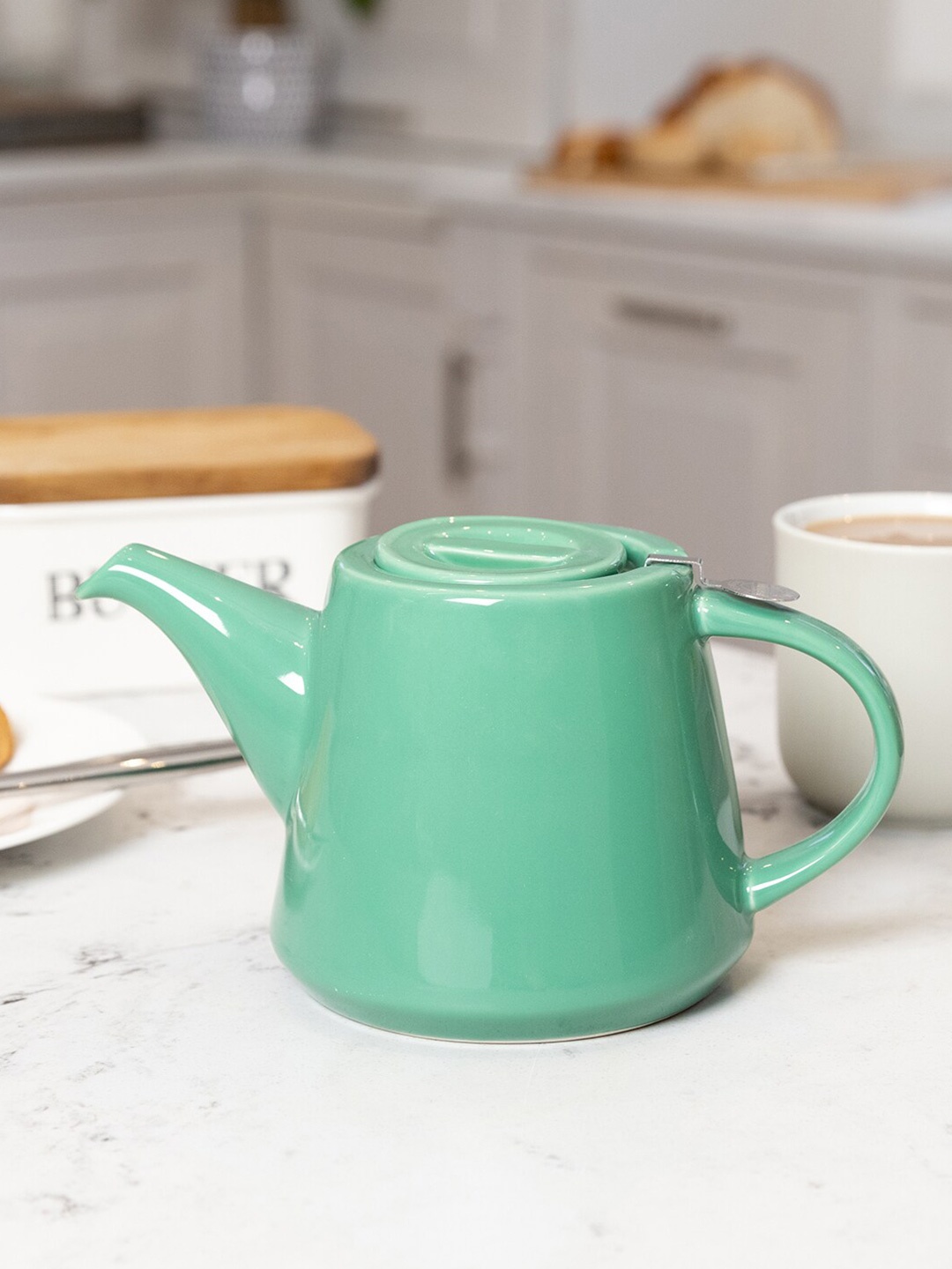 

London Pottery Green Solid Ceramic Glossy Filter Teapot 650ml