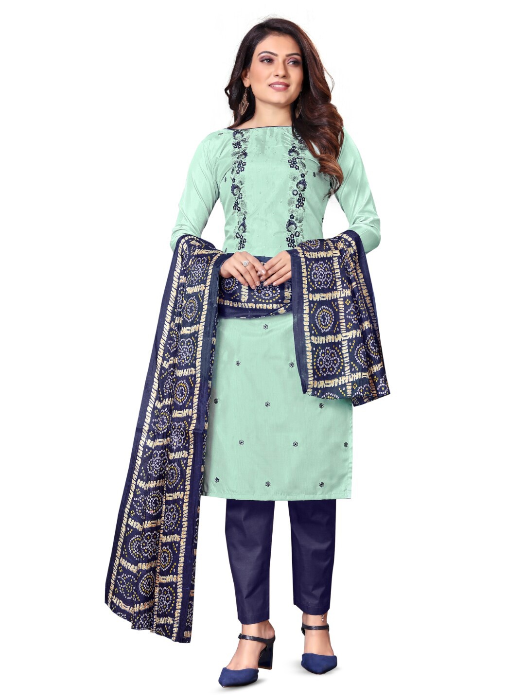 

Angroop Embroidered Art Silk Unstitched Dress Material, Blue