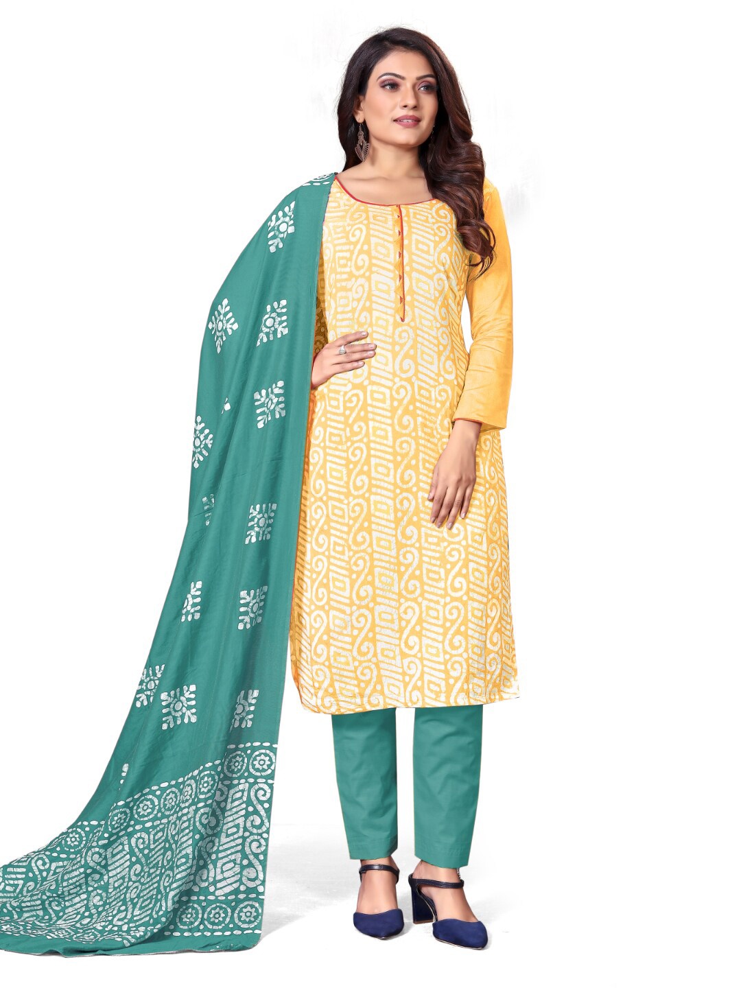 

Angroop Printed Unstitched Dress Material, Yellow