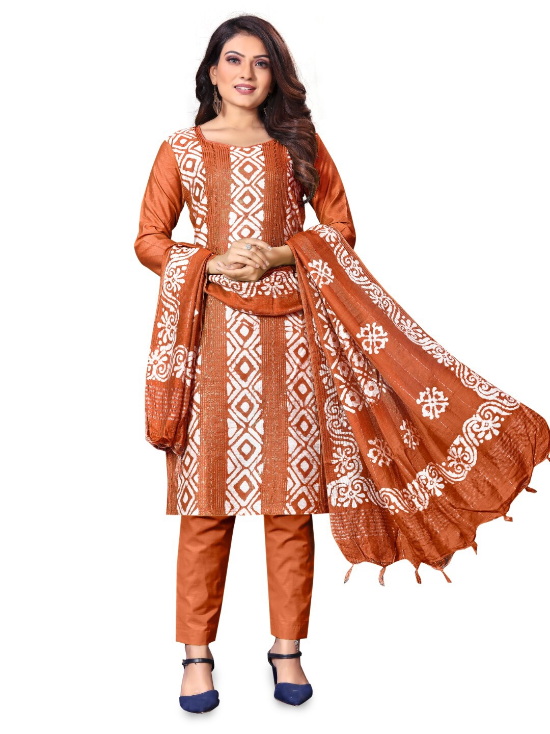 

Angroop Printed Unstitched Dress Material, Brown