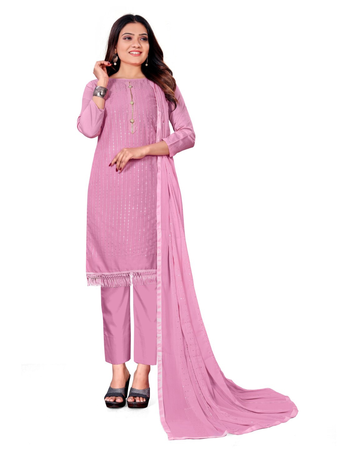 

Angroop Sequins Embellished Unstitched Dress Material, Pink