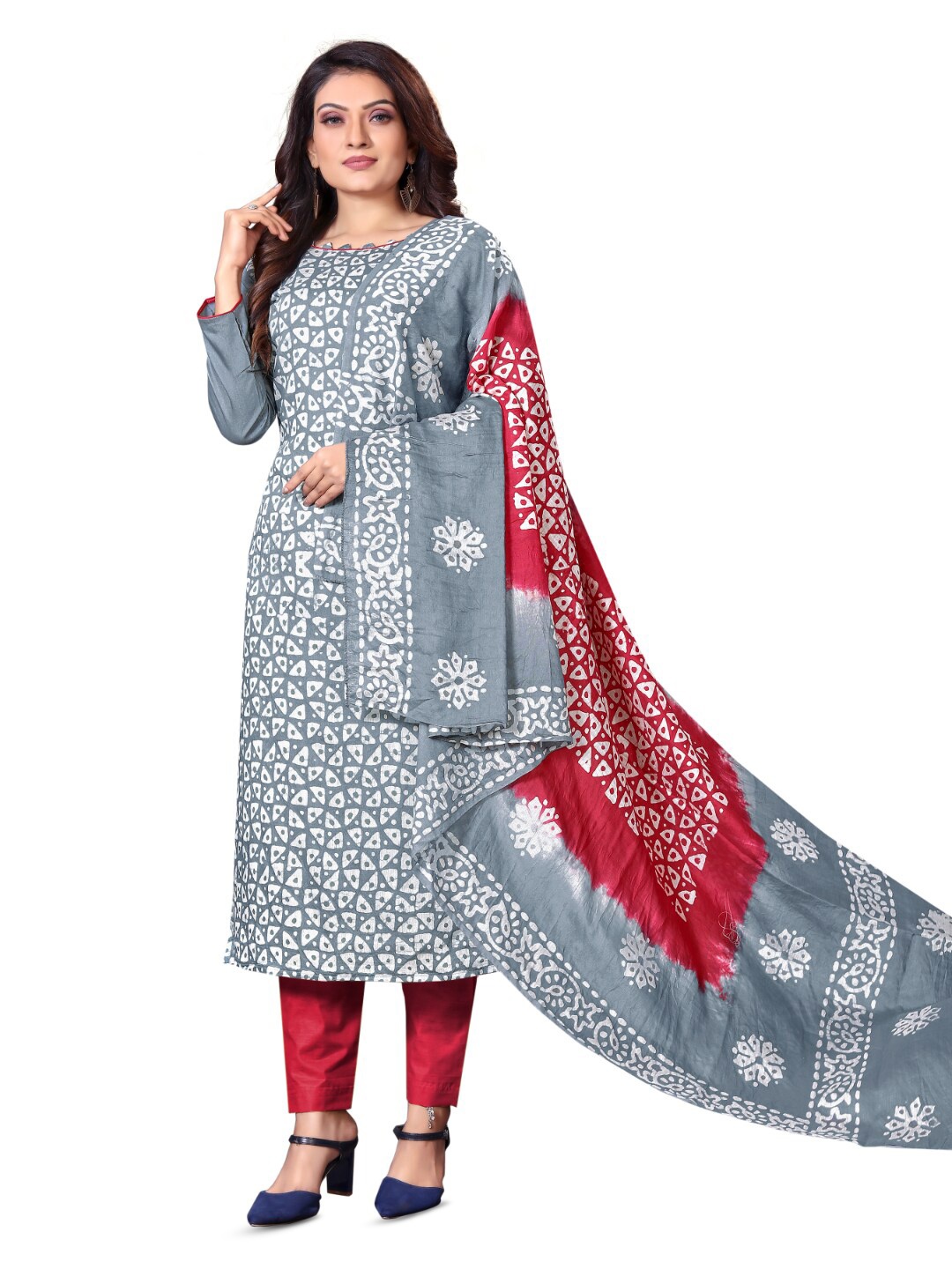 

Angroop Ethnic Motifs Printed Unstitched Dress Material, Grey