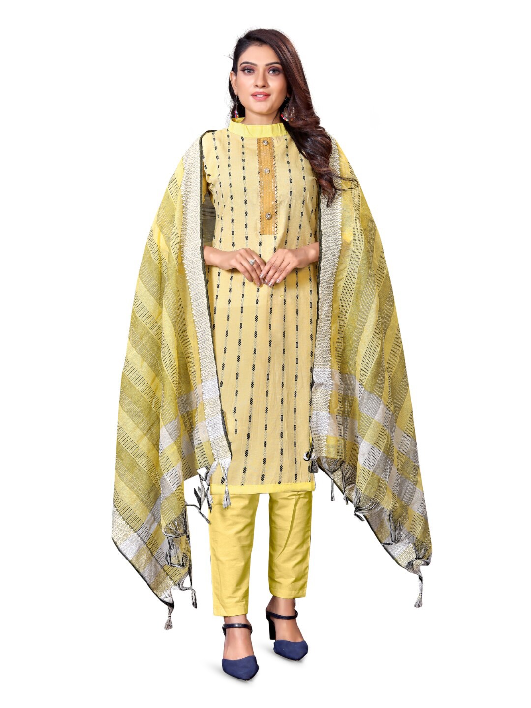 

Angroop Pure Cotton Unstitched Dress Material, Yellow
