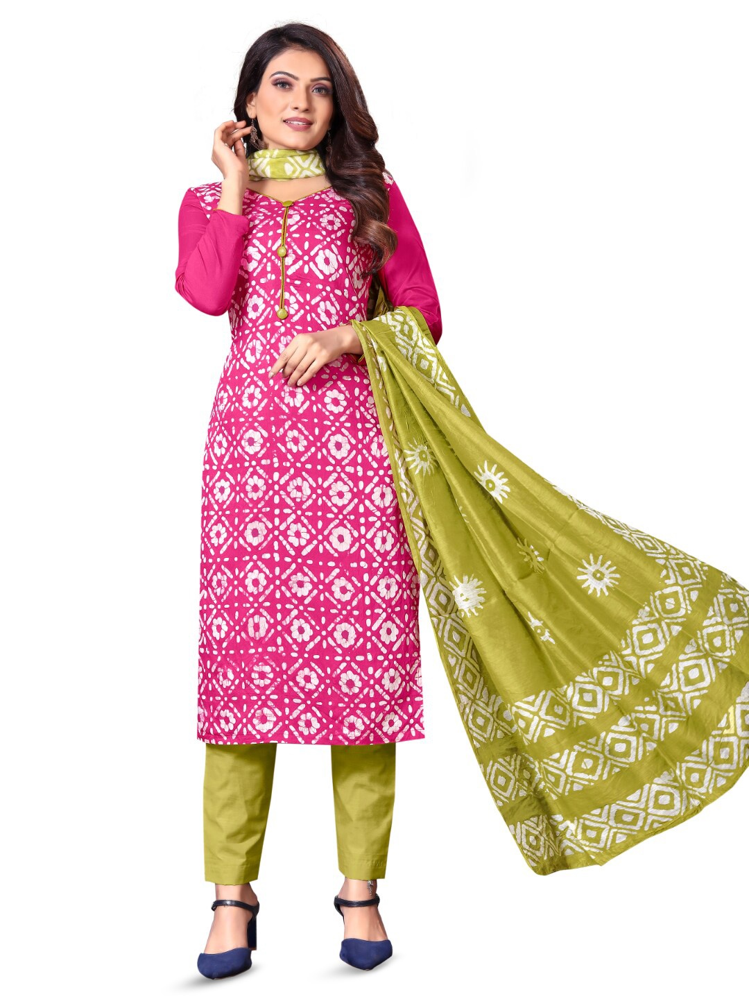 

Angroop Printed Unstitched Dress Material, Pink