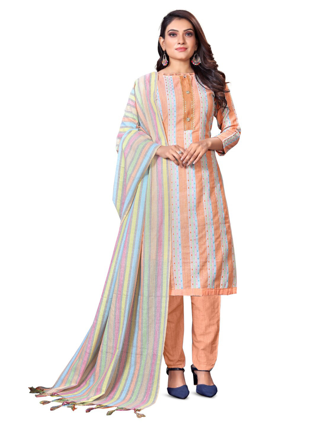 

Angroop Pure Cotton Unstitched Dress Material, Orange