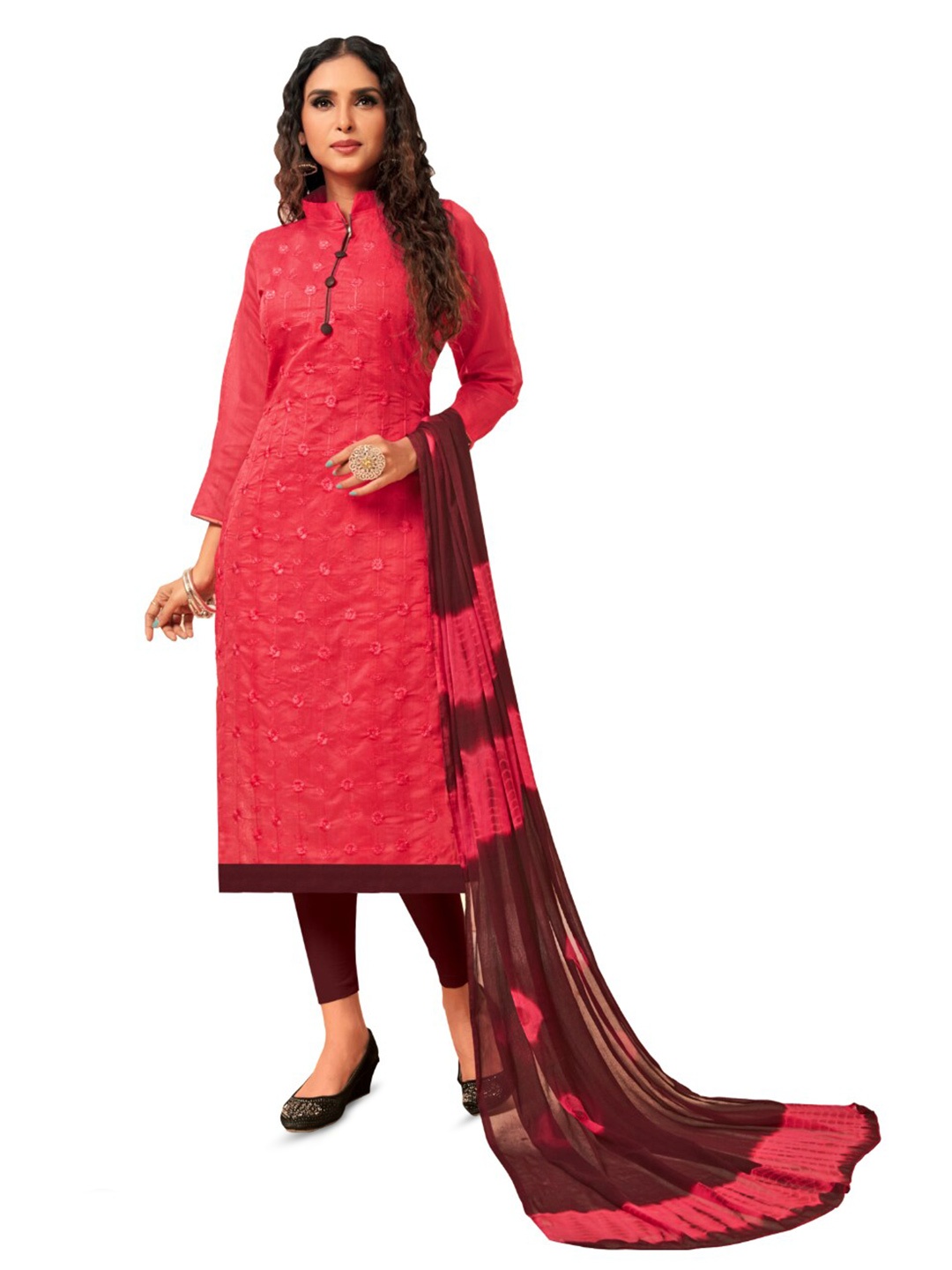 

Angroop Art Silk Unstitched Dress Material, Red