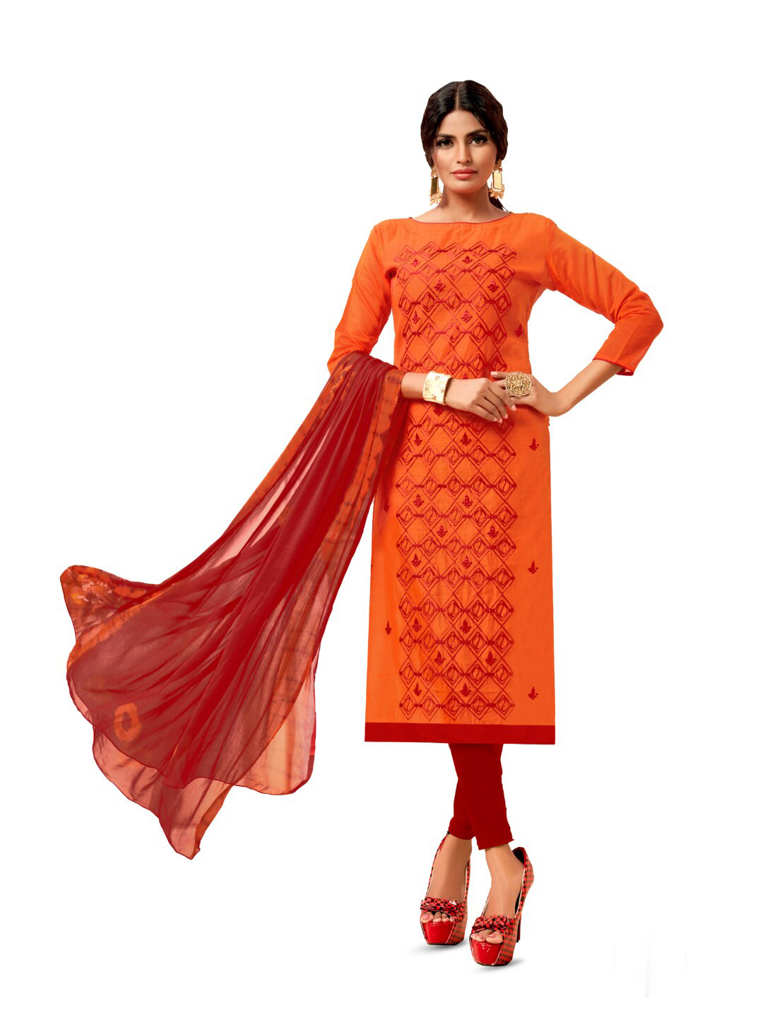 

Angroop Art Silk Unstitched Dress Material, Orange