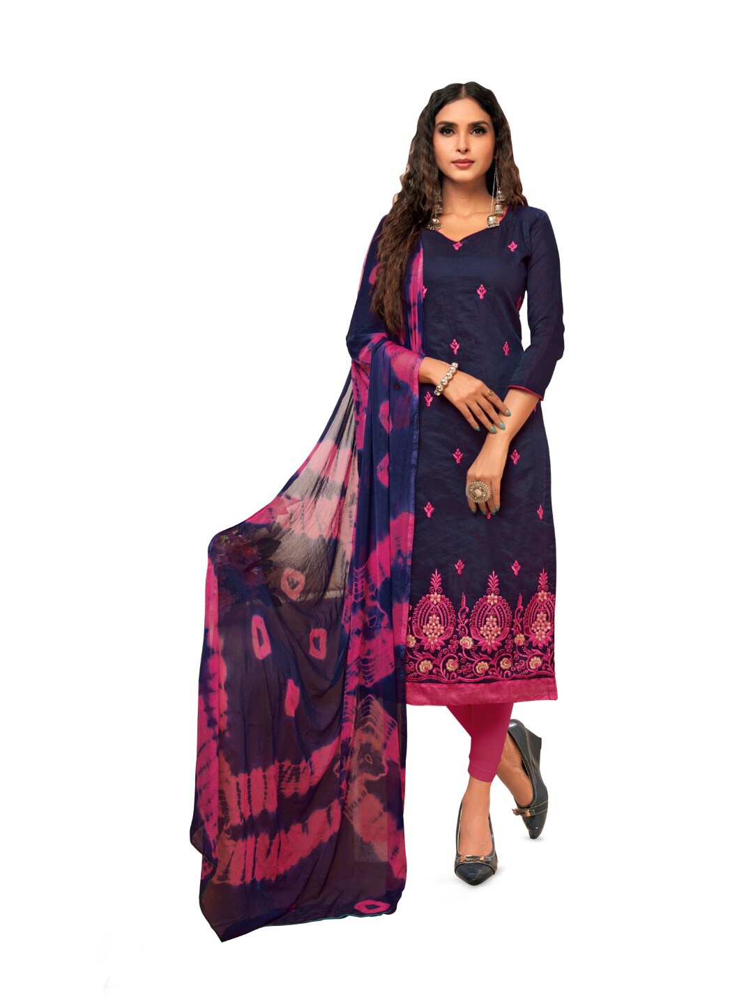 

Angroop Art Silk Unstitched Dress Material, Navy blue