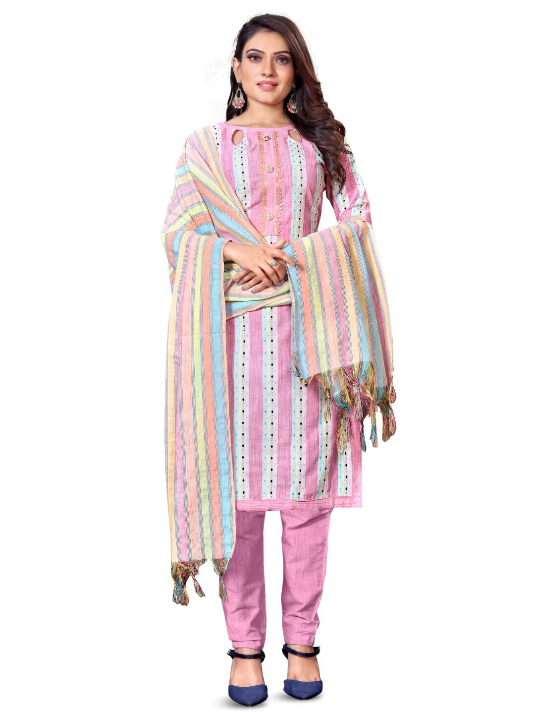 

Angroop Pure Cotton Unstitched Dress Material, Pink
