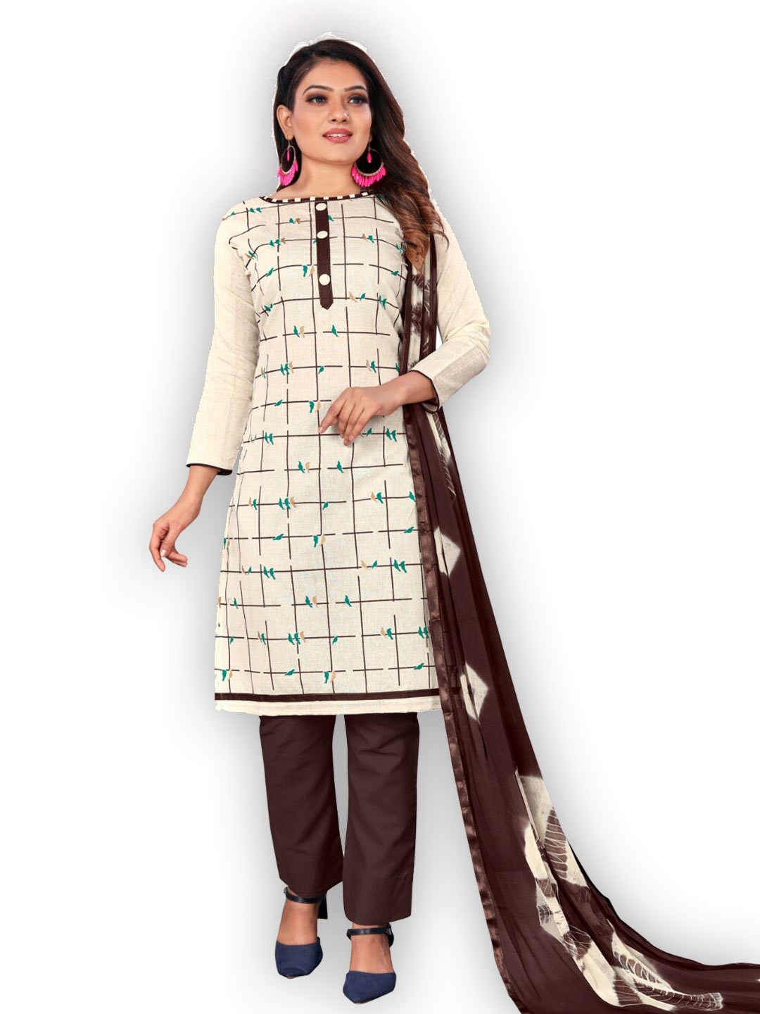 

Angroop Pure Cotton Unstitched Dress Material, Cream