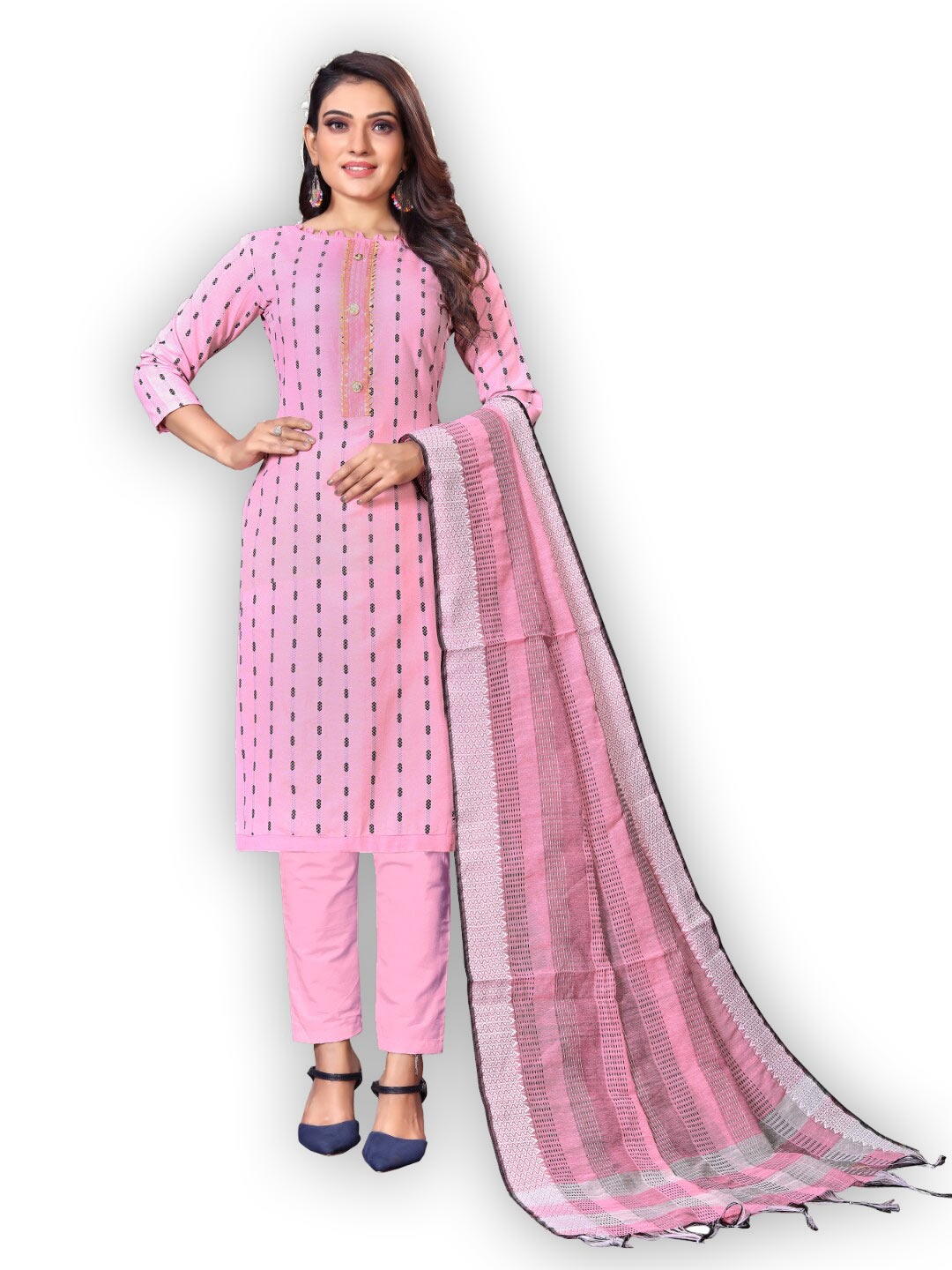 

Angroop Pure Cotton Unstitched Dress Material, Pink