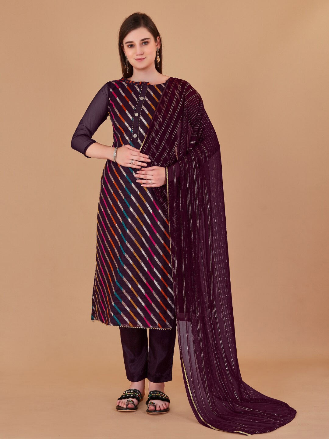 

Angroop Organza Unstitched Dress Material, Purple