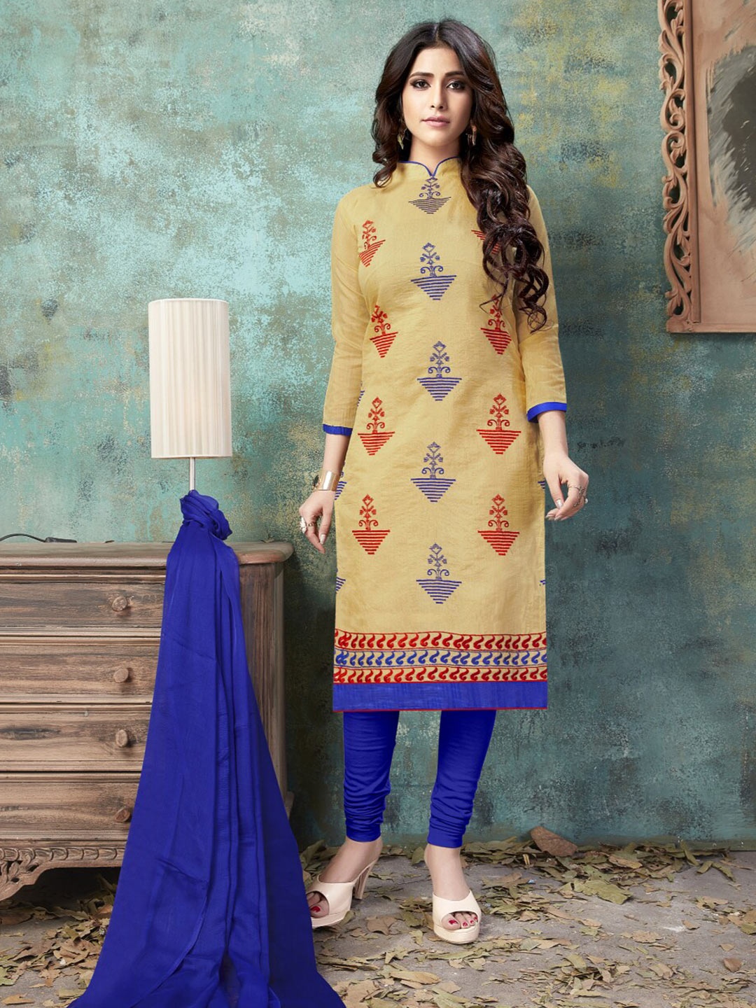 

Angroop Woven Design Unstitched Dress Material, Cream