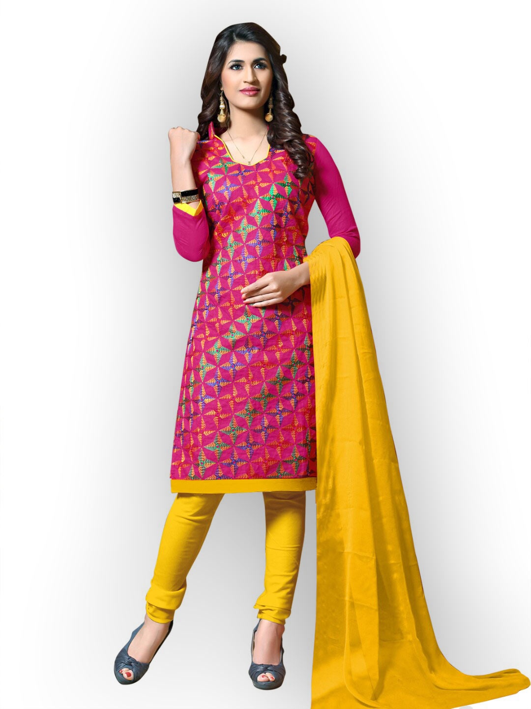 

Angroop Embroidered Unstitched Dress Material, Pink