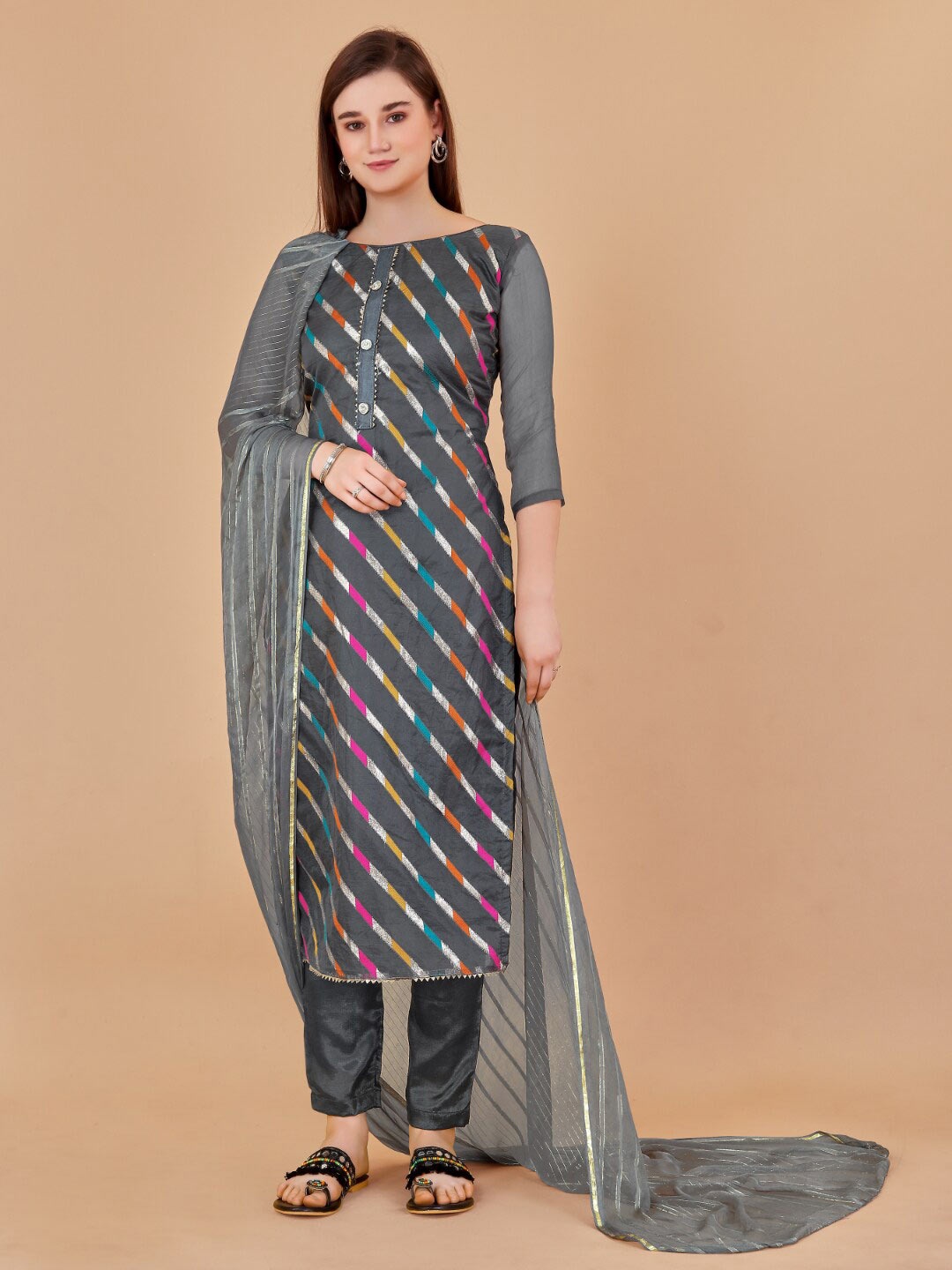 

Angroop Embroidered Unstitched Dress Material, Grey