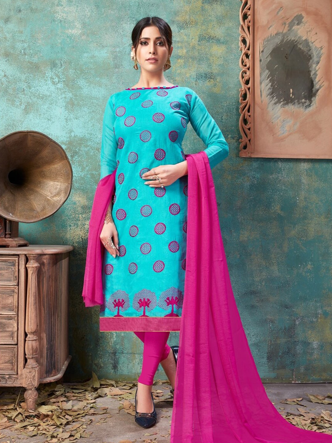 

Angroop Embroidered Unstitched Dress Material, Blue