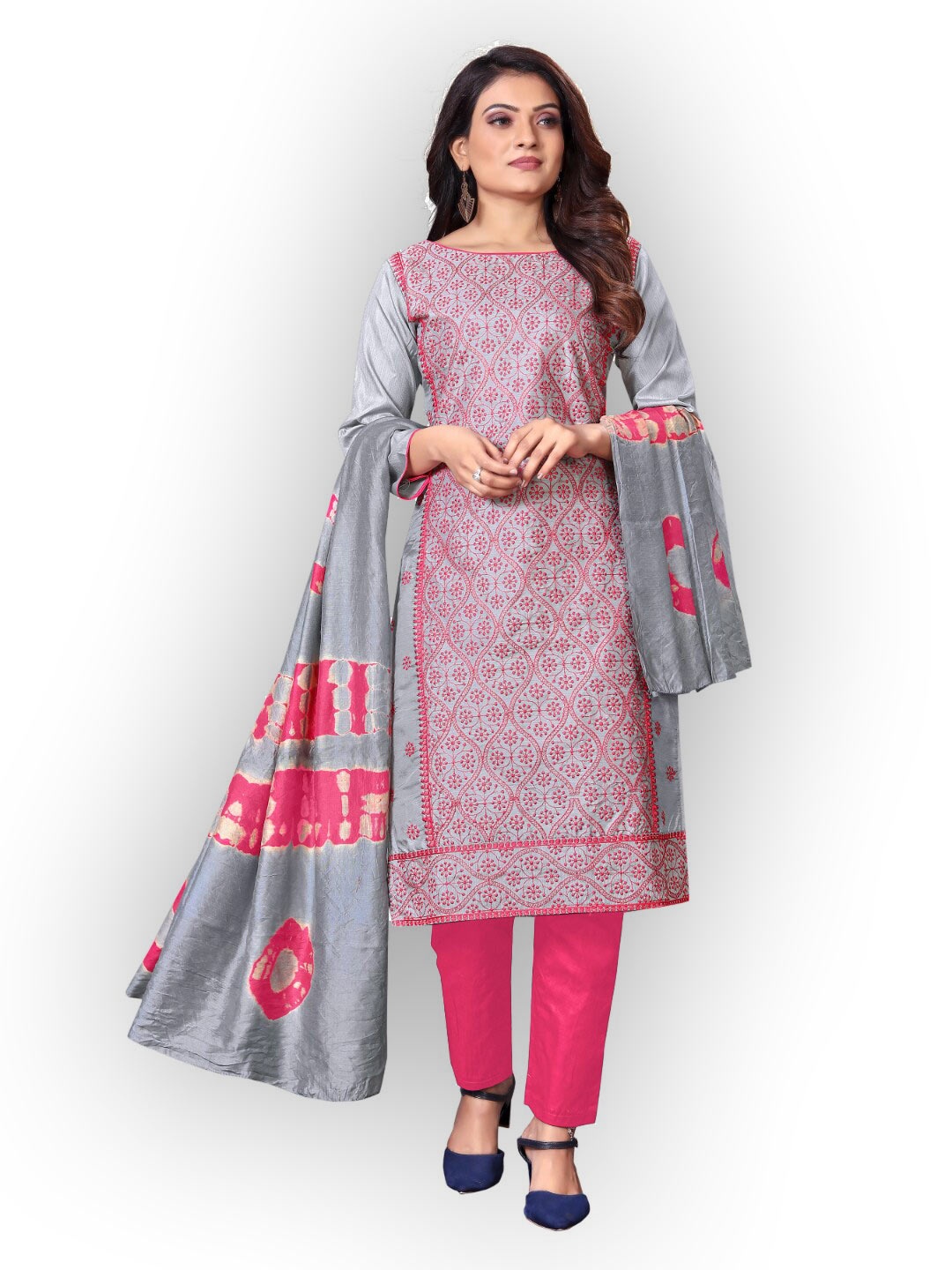

Angroop Embroidered Unstitched Dress Material, Grey