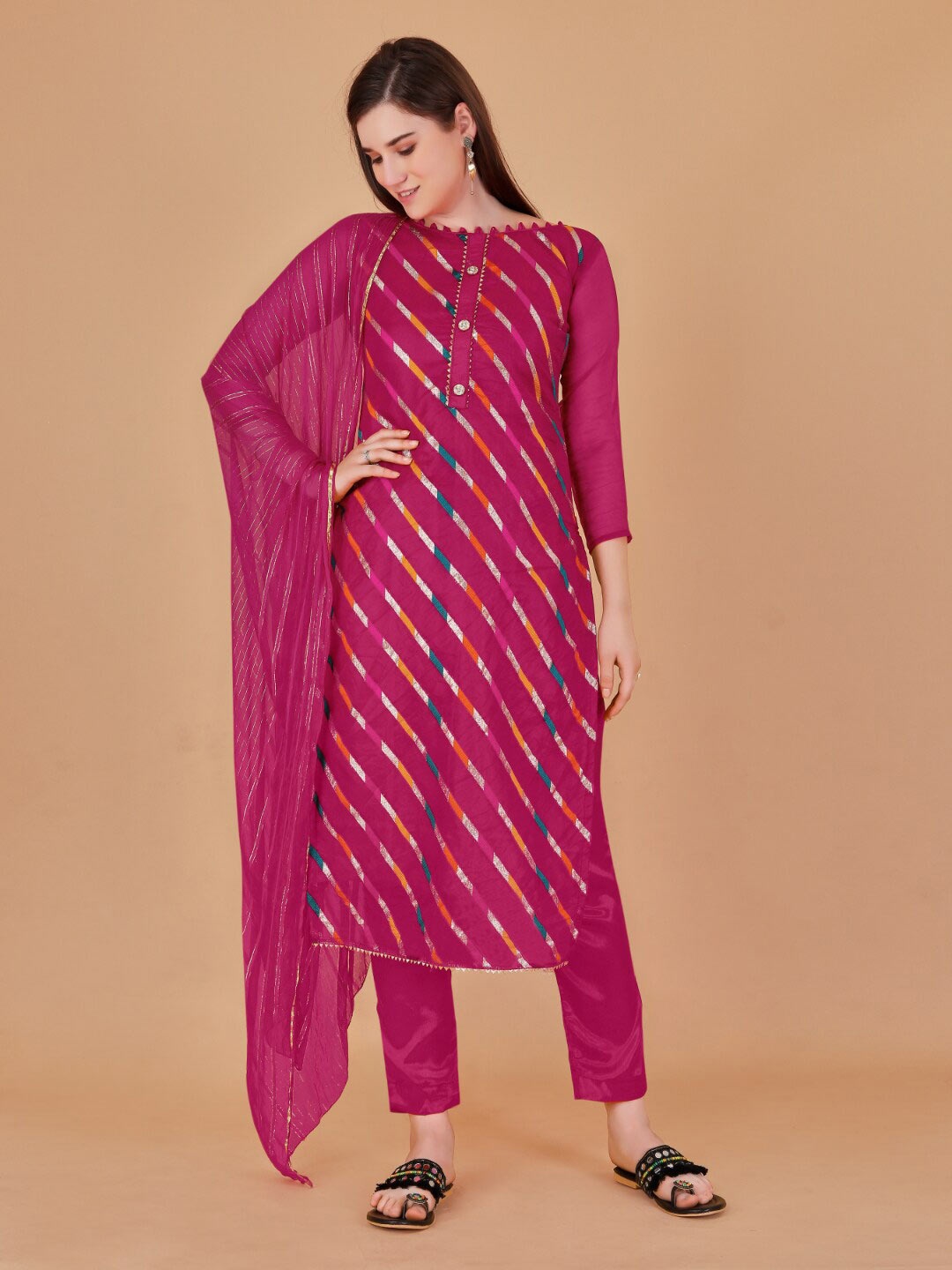 

Angroop Organza Jacquard Unstitched Dress Material, Pink
