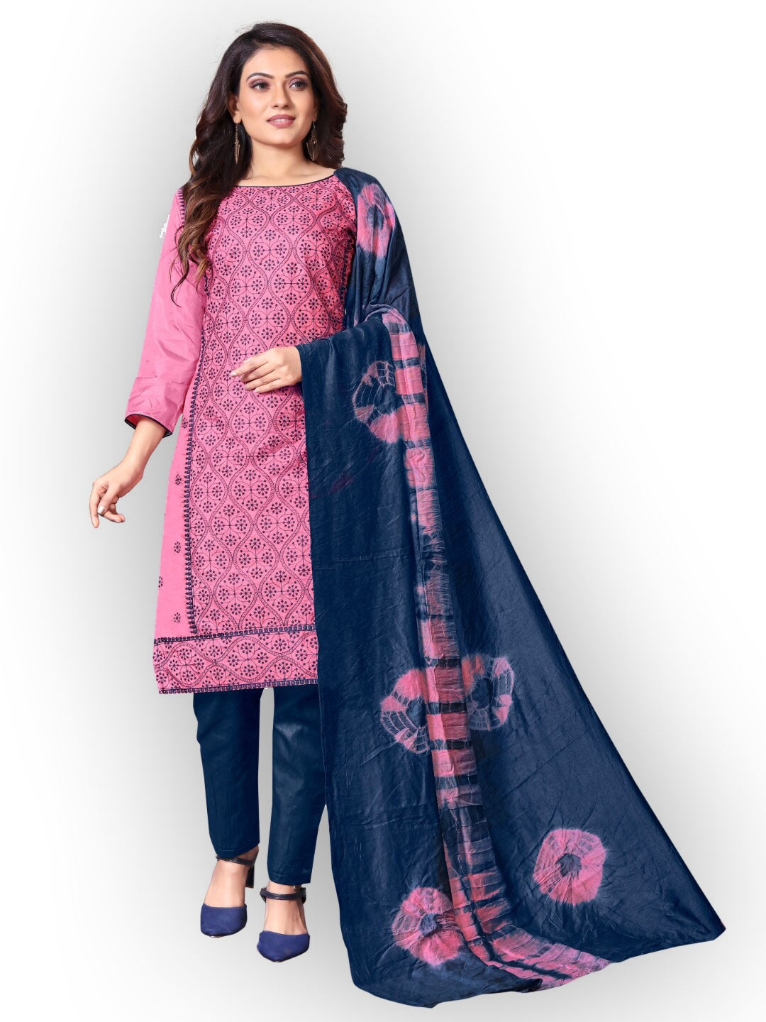 

Angroop Embroidered Unstitched Dress Material, Pink