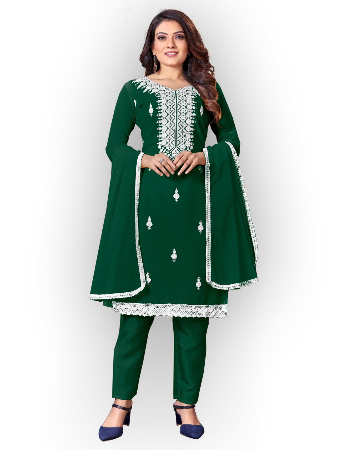 

Angroop Embroidered Chikankari Unstitched Dress Material, Green