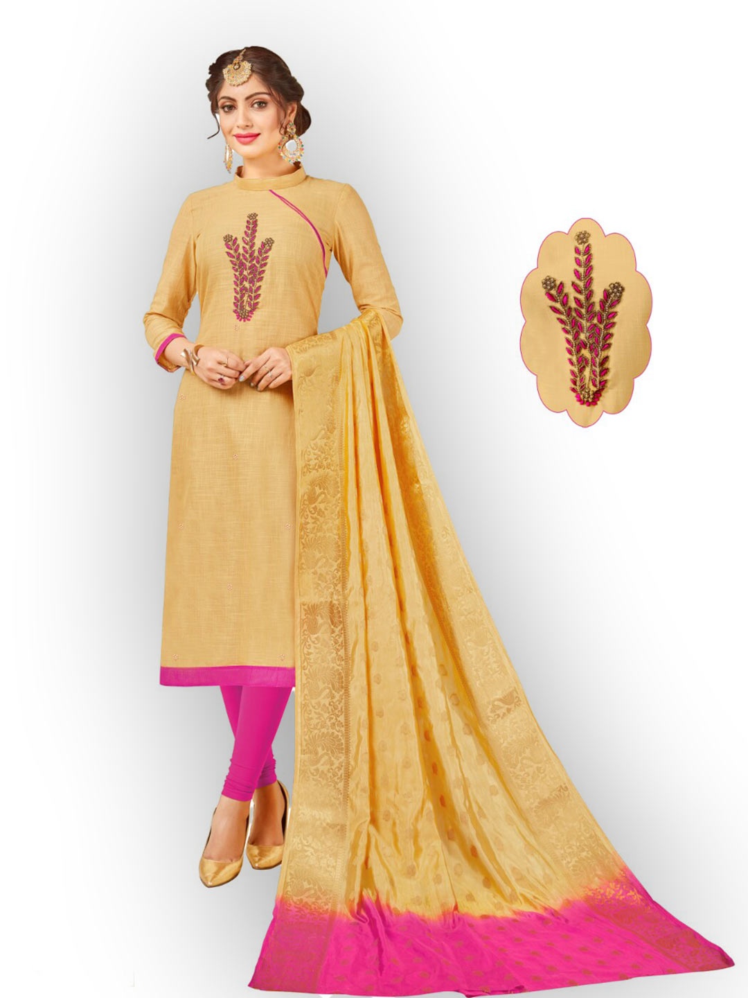 

Angroop Beads & Stone Work Unstitched Dress Material, Cream