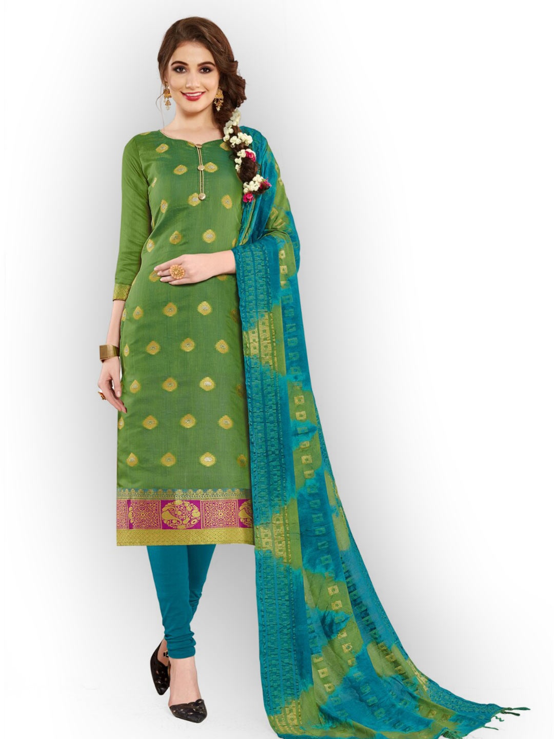 

Angroop Ethnic Motifs Woven Design Unstitched Dress Material, Green