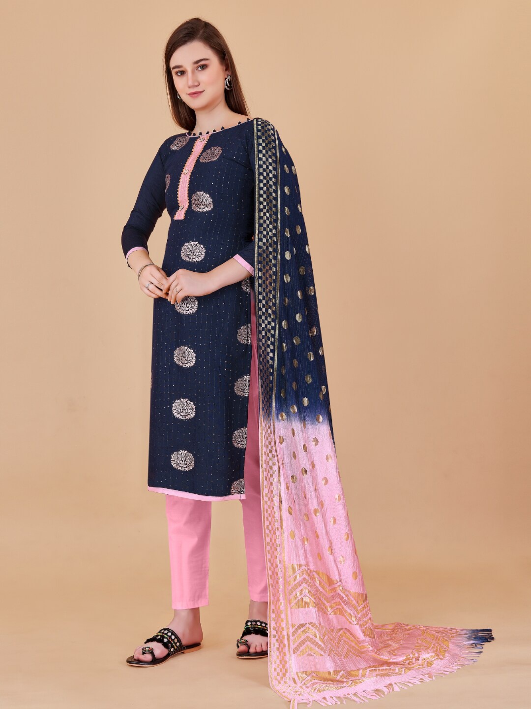 

Angroop Ethnic Motifs Woven Design Unstitched Dress Material, Navy blue