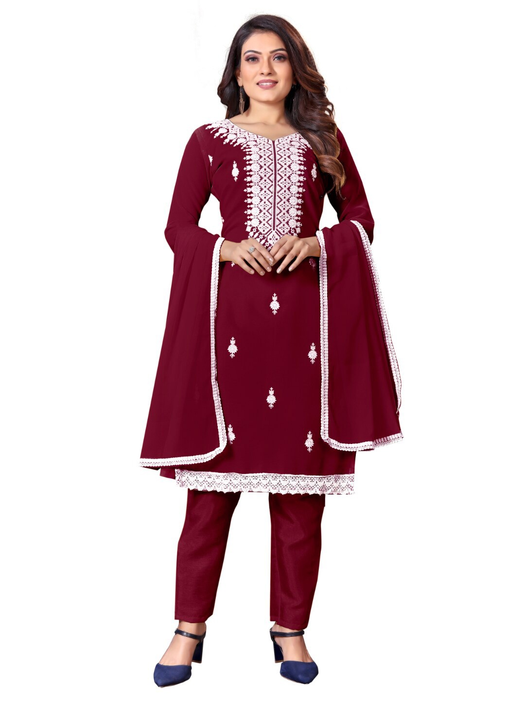 

Angroop Ethnic Motifs Embroidered Unstitched Dress Material, Maroon