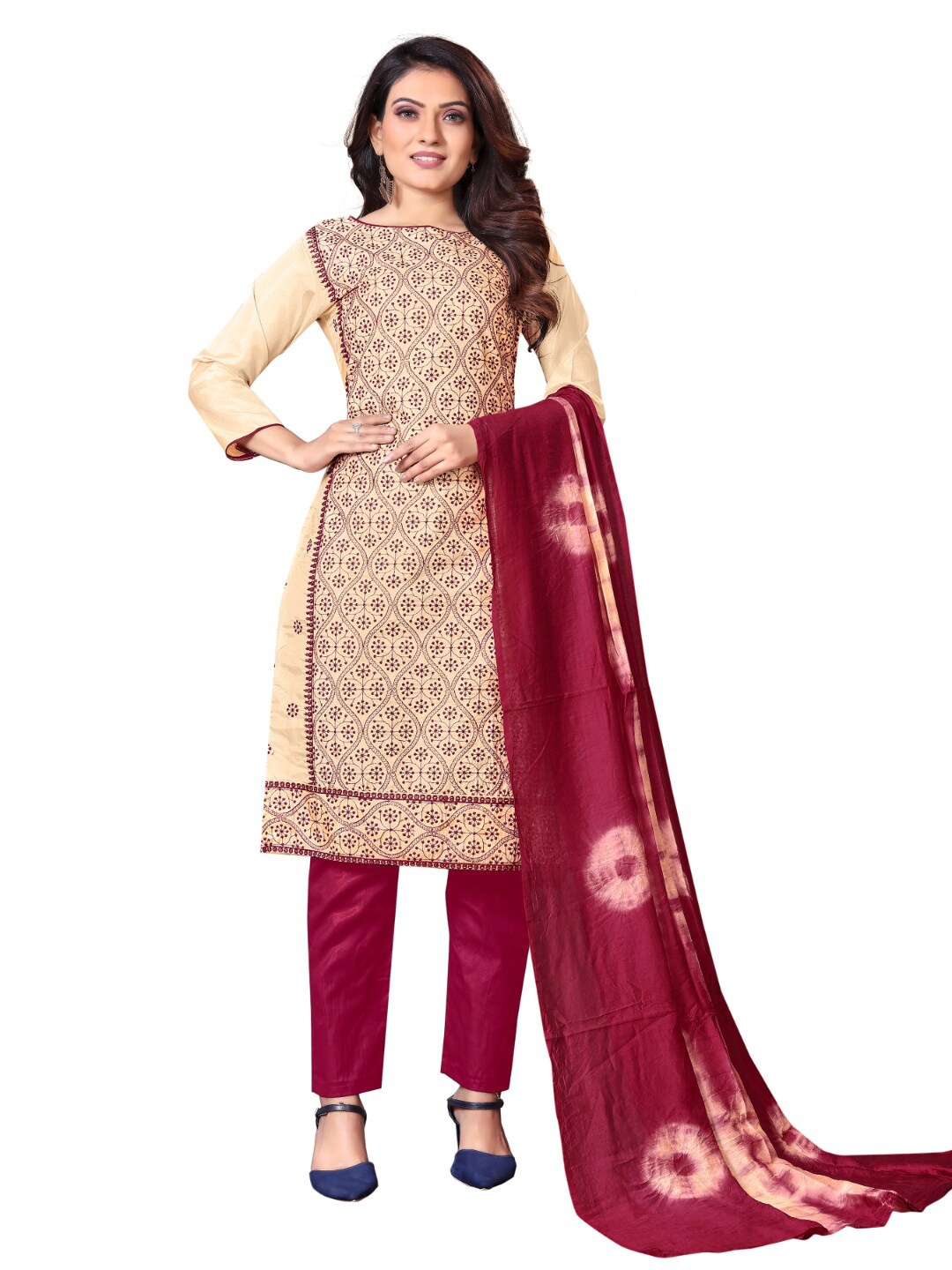 

Angroop Ethnic Motifs Embroidered Unstitched Dress Material, Cream