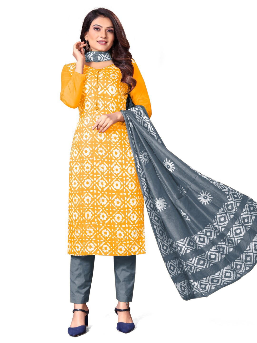 

Angroop Floral Printed Unstitched Dress Material, Yellow