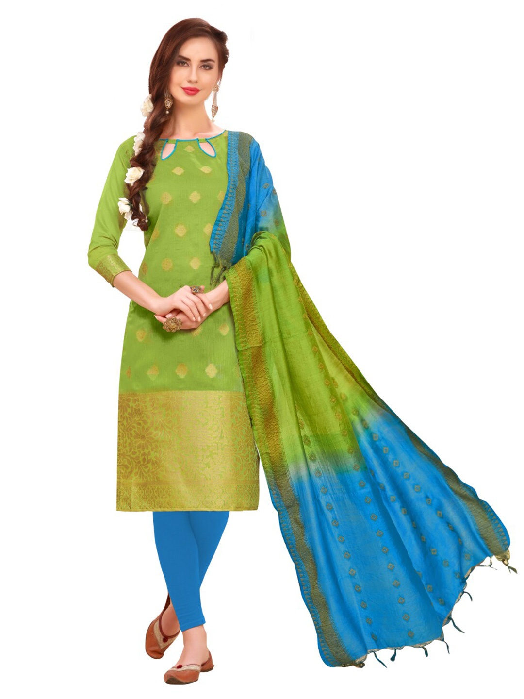 

Angroop Ethnic Motifs Woven Design Unstitched Dress Material, Green