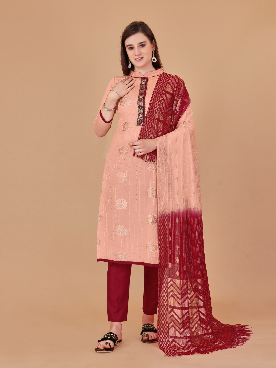 

Angroop Ethnic Motifs Woven Design Unstitched Dress Material, Peach