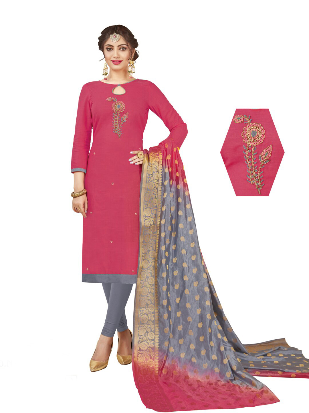 

Angroop Embellished Unstitched Dress Material, Pink