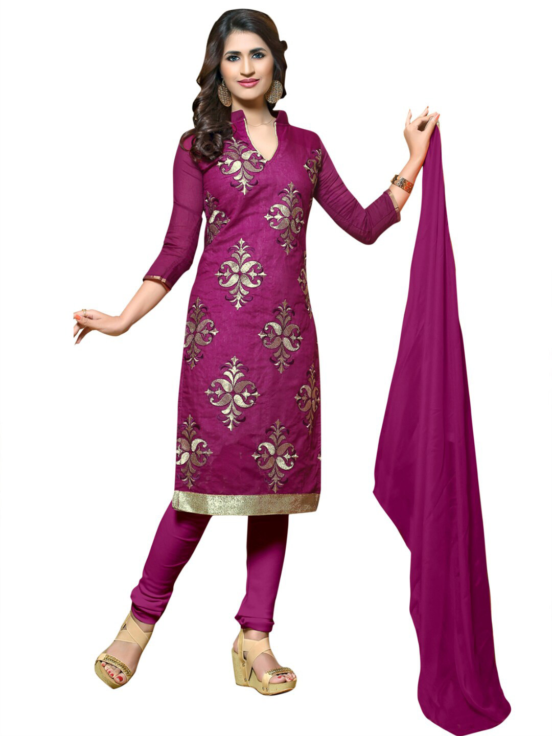 

Angroop Ethnic Motifs Embroidered Unstitched Dress Material, Magenta