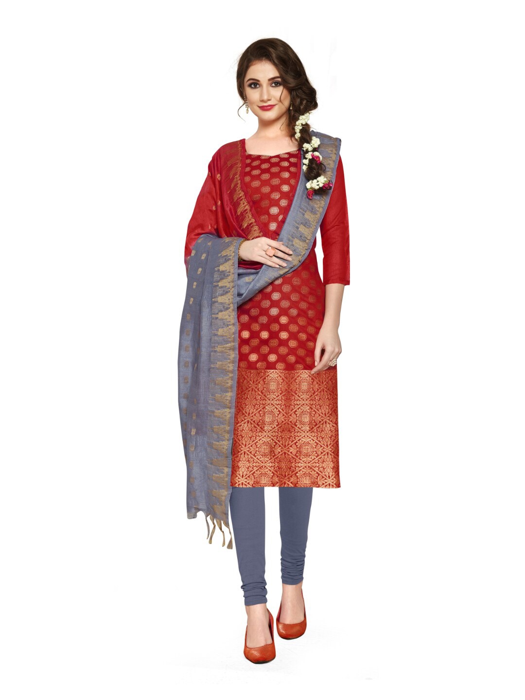 

Angroop Ethnic Motifs Woven Design Unstitched Dress Material, Red