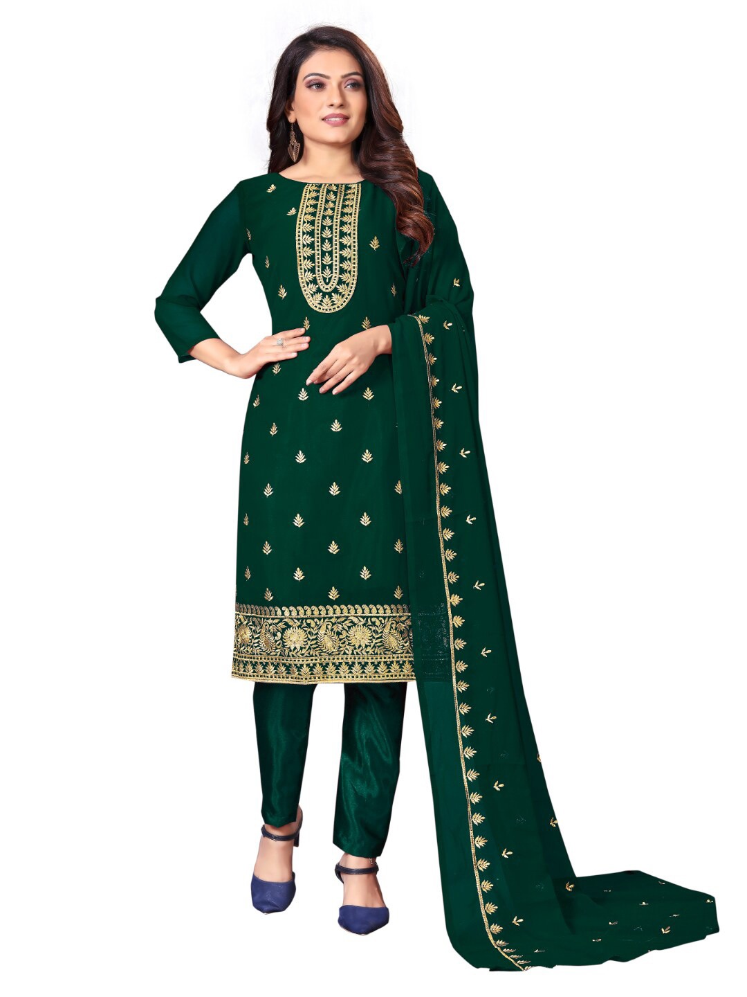 

Angroop Ethnic Motifs Embroidered Unstitched Dress Material, Green