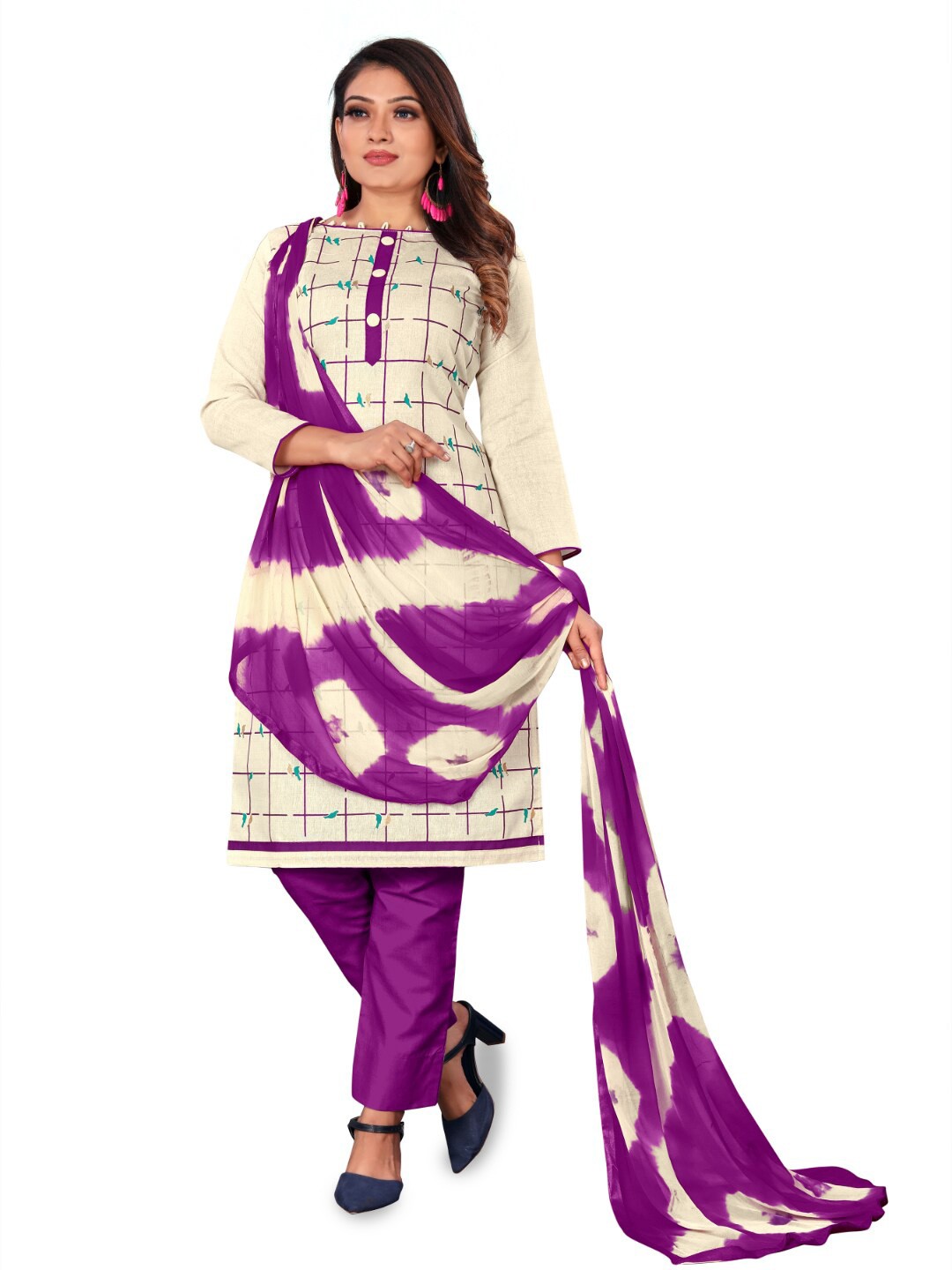 

Angroop Geometric Printed Pure Cotton Unstitched Dress Material, Cream
